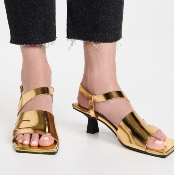 Ganni gold leather kitten heel sandals - size 40 / US 9 - Picture 4 of 8